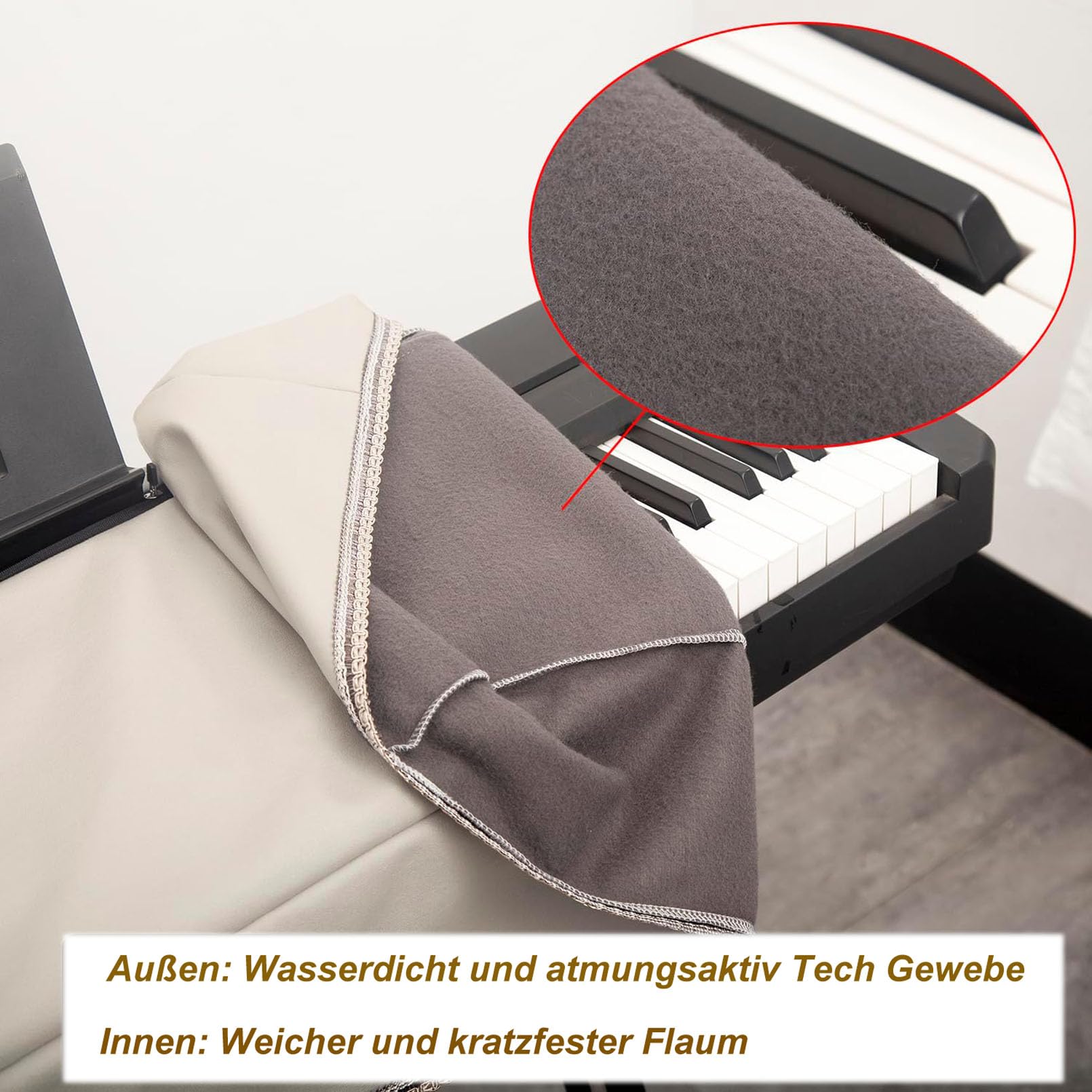 Cutfouwe Housse de Clavier de Piano à 88 Touches avec Support de partition de Musique, Housse Anti-poussière pour Piano à 88 Touches, Protection pour Clavier électronique, Piano numérique,Blanc