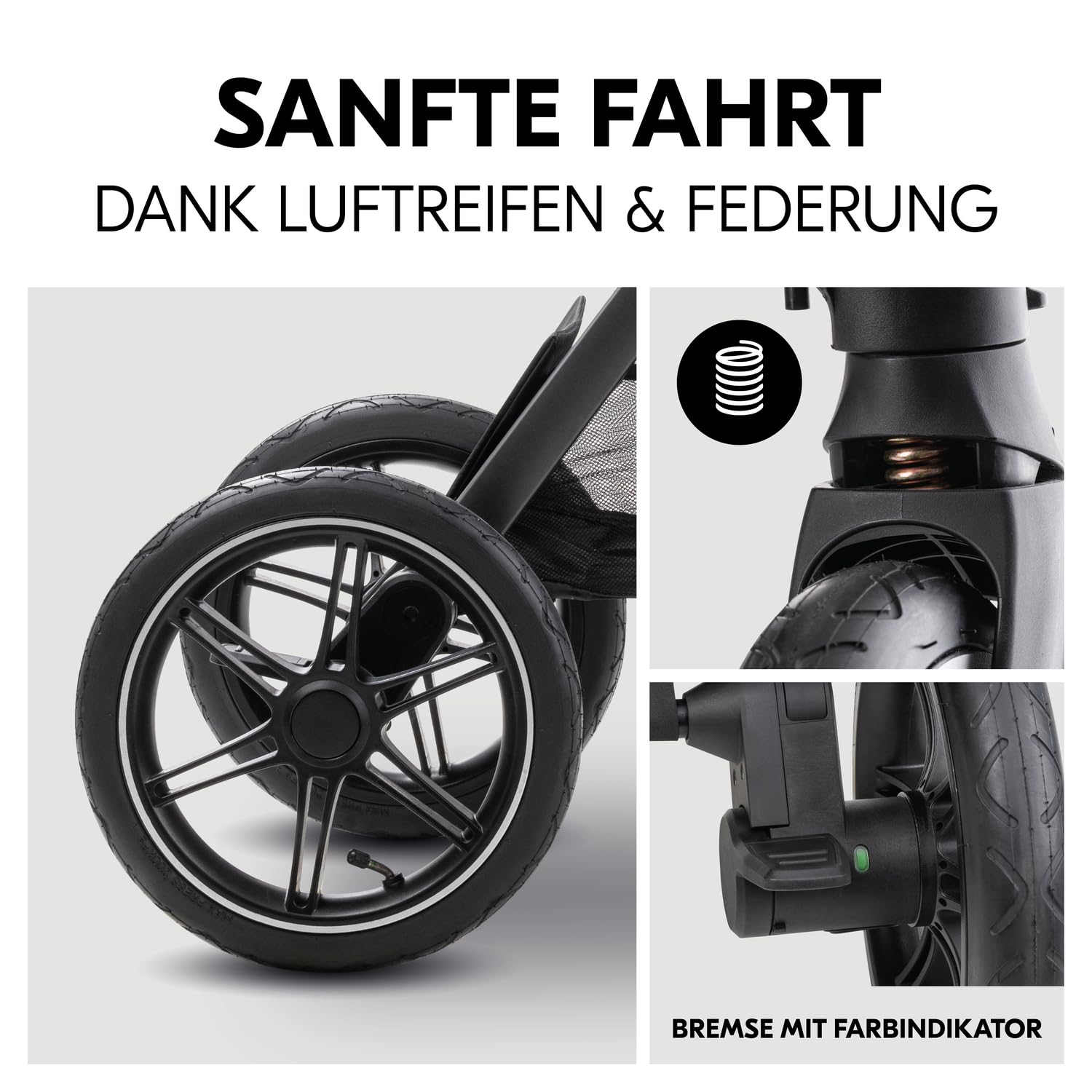 Hauck Comfort N Care Air Set Mocha 2in1 Kinderwagen mit Luftreifen, Wanne mit Memory Knöpfe, Wendbarer Sitz mit Beindecke & Liegefunktion bis 22 kg, Höhenverstellbar, inkl. Adapter
