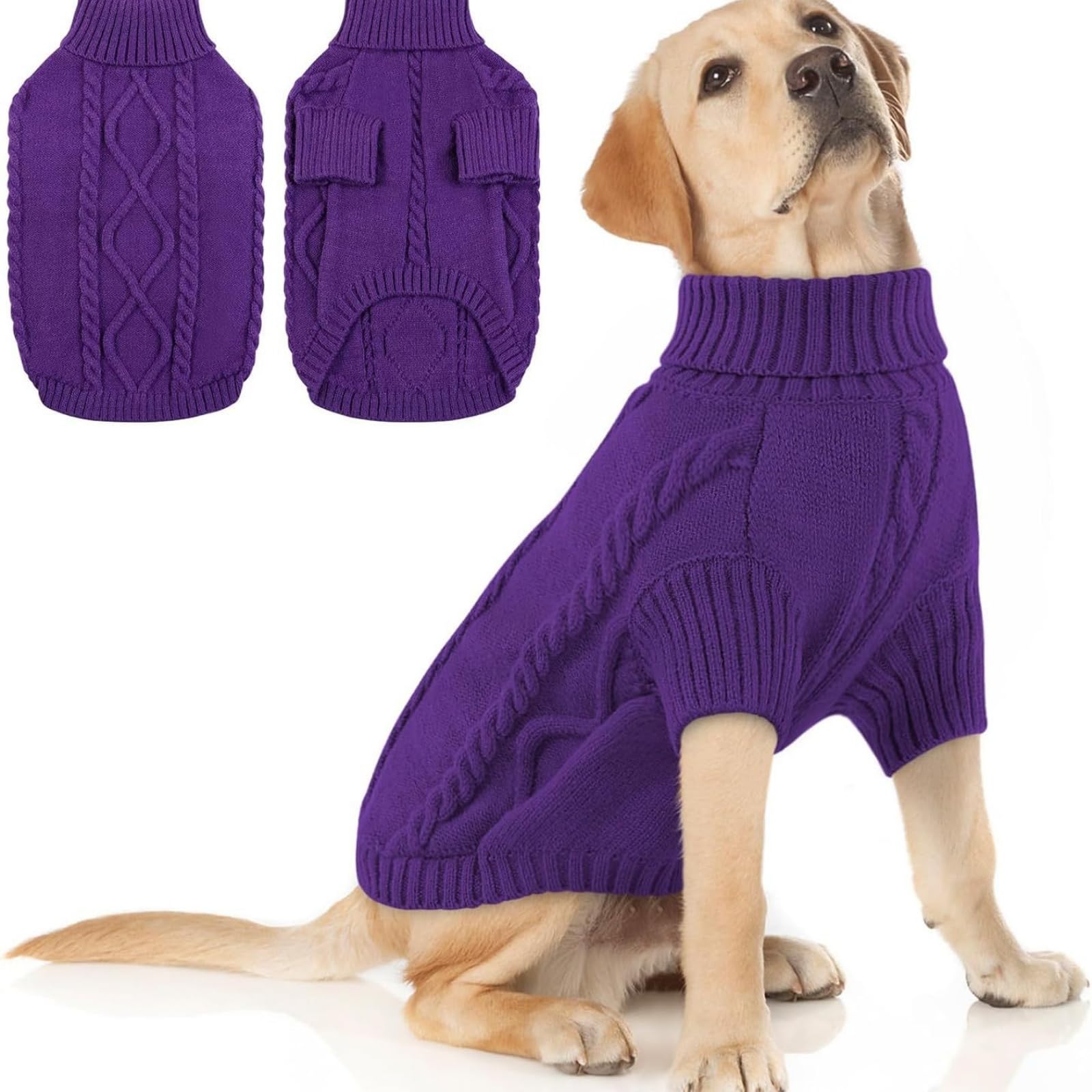 Hixingo Dog Knitted Jumper for Large Medium Small, XS-5XL Puppy Knitted Jacket Soft Warm Lightweight Winter Coat for Cold Weather Pets Male or Female (Dark Purple,XL)
