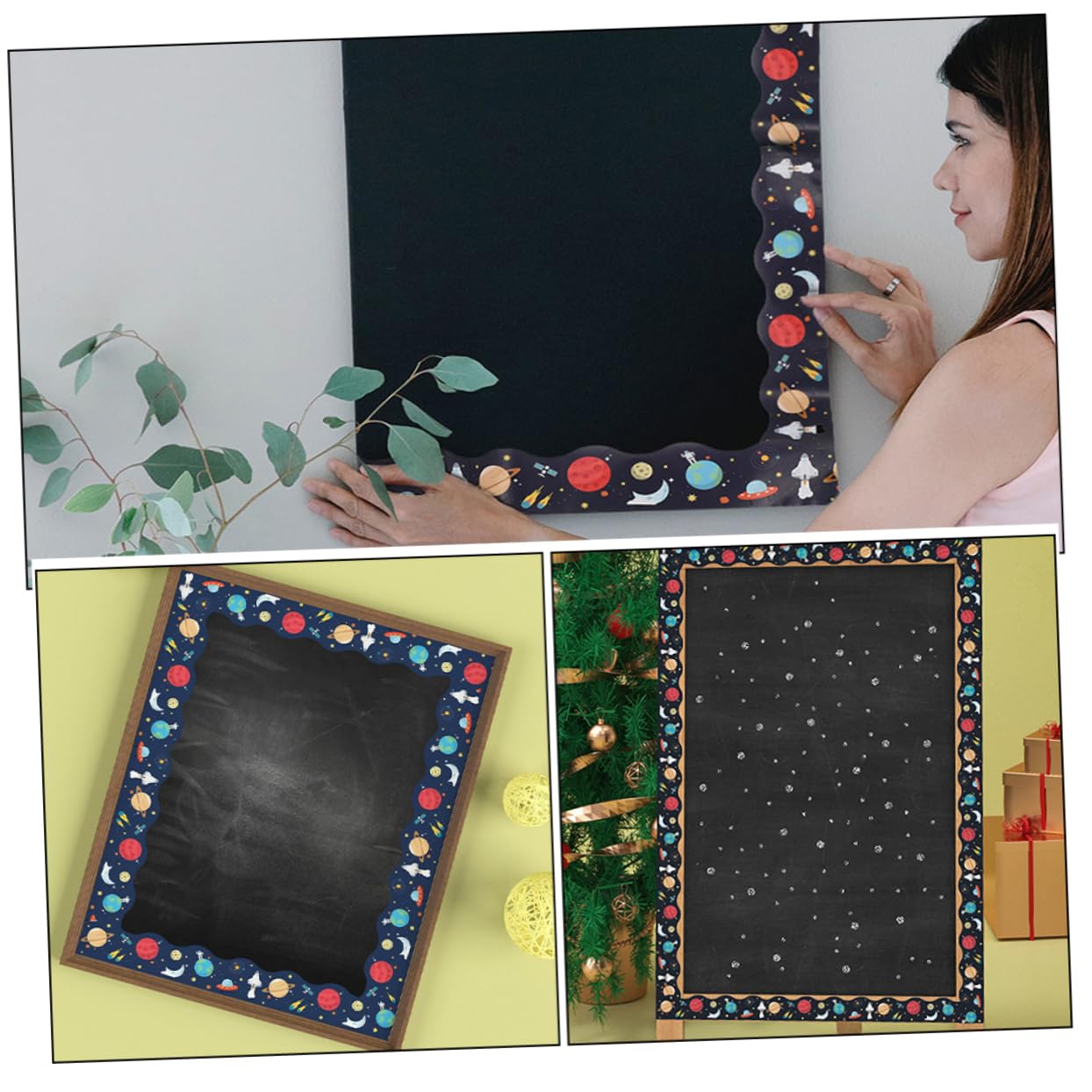 Operitacx 2rouleaux Bordure Autocollante Espace et Planètes pour Tableau Affichage Décoratifs pour Rentrée Scolaire et Affichage Mural