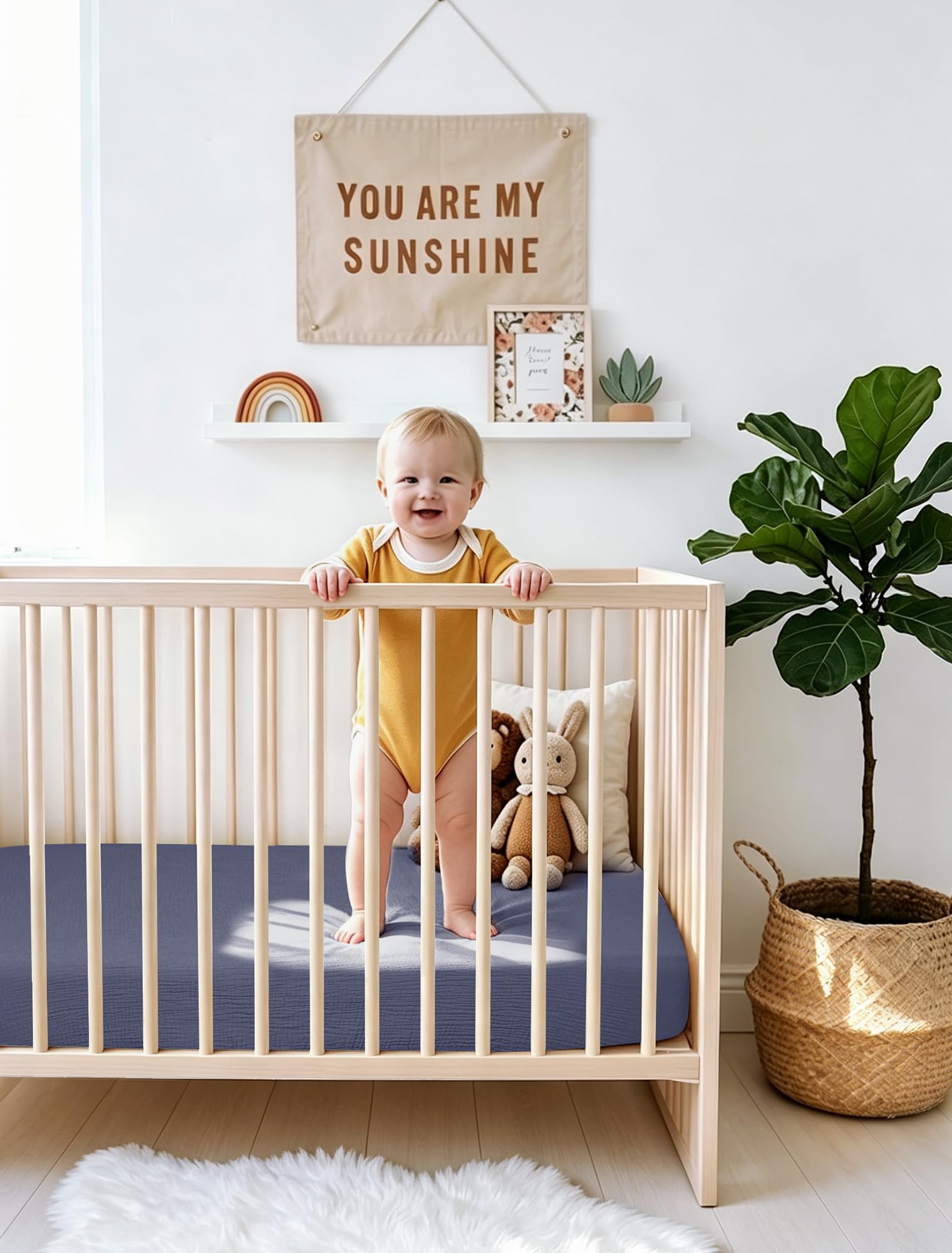 lulumoon Lot de 2 Draps-housses en mousseline de coton, pour lit bébé, draps-housses neutres pour bébés, garçons et filles