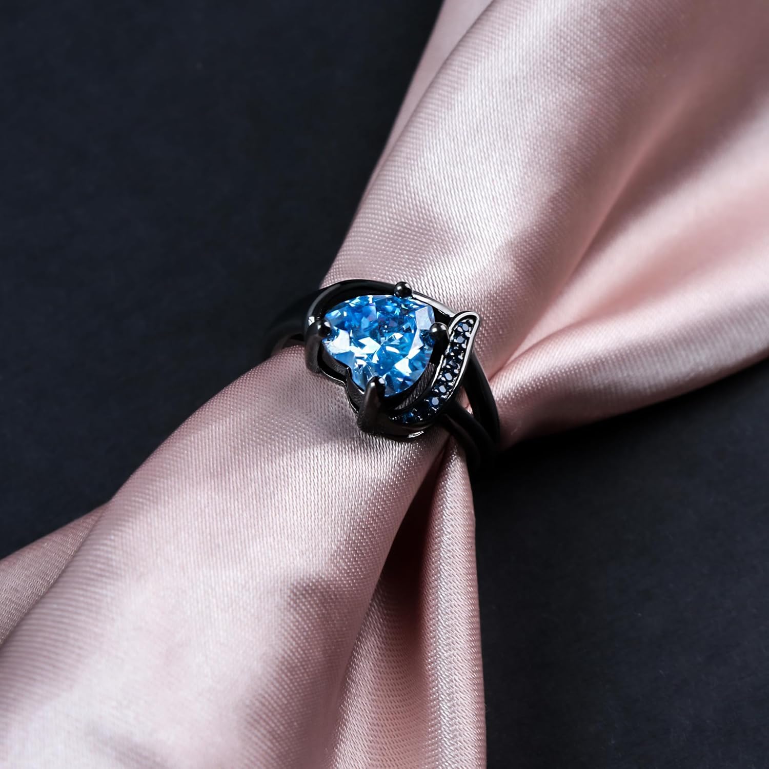 Engagement Rings for Women AAA+ Heart Cubic Zirconia Promise Rings for Her Birthstone Ring Womens Rings Black Gold Gothic Rings Promis Ring Wedding Rings Statement Rings for Women - Image 6