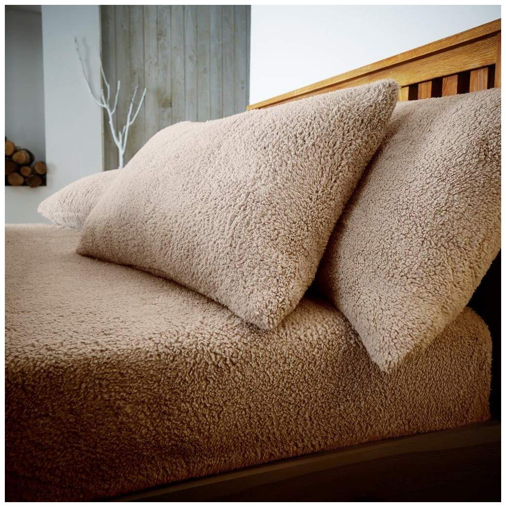 GoldStar® Teddy Fleece Pair Pillow Case Fluffy Warm and Cozy in Colours, Mink