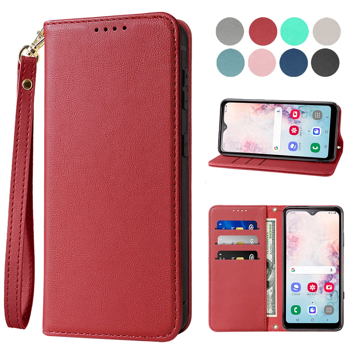 BASIO active3 手帳型 ベイシオ アクティブ3 ケース 高質PUレザー BASIO active3 5G カバー 携帯カバー ベイシオ アクティブ3 カバー 携帯カバー 耐衝撃 皮革 内蔵マグネット開閉式 ベルトなし スマホケース おしゃれ カードポケット スタンド機能 便利 スプラット同梱 携帯ケース レッド