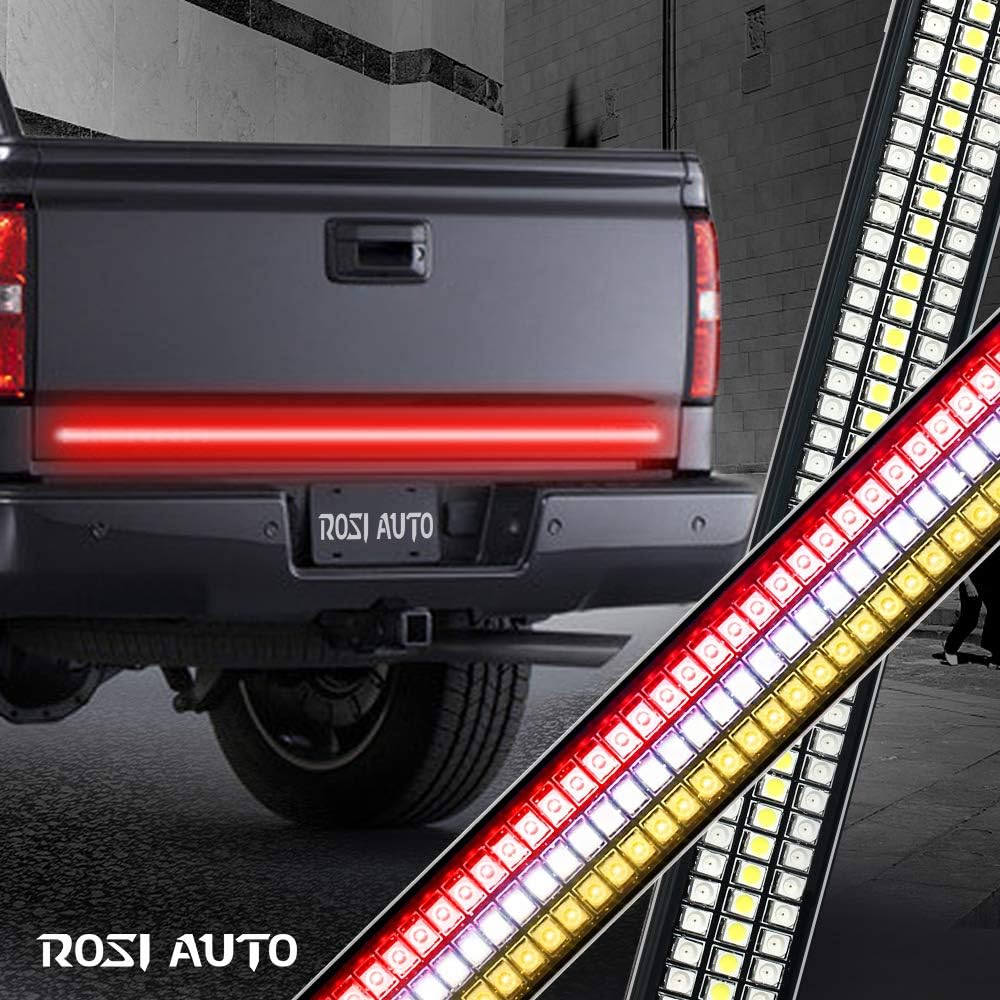 ROSI 60" Redline Triple LED Tailgate Light Bar w/Sequential Amber Turn Signal - 1,200 LED Solid Beam - Weatherproof No Drill Install - Full Function Reverse Brake Running 2yr Warranty