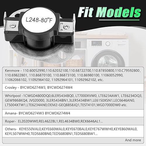 Miniatura 4 de 279769 - Kit de corte térmico para secadora, compatible con secadores Whirl-pool y Ken-more - Reemplaza 3389946 3398671 3977394 695563 AP3094224