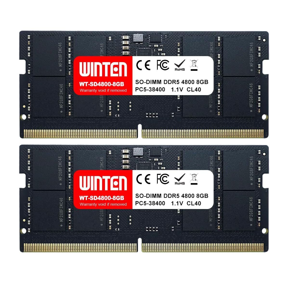 WINTEN DDR5-4800 16GB (2 x 8GB) 262-Pin CL40 1.1V SODIMM SDRAM Internal Memory/Expansion Module for Laptop PCs WT-SD4800-D16GB