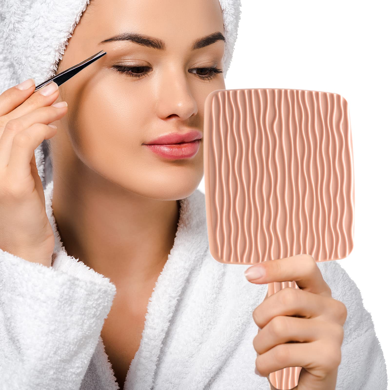Handspiegel, Handspiegel mit Griff für Make-up, tragbarer niedlicher Handspiegel für Rasieren, Reisen, Männer und Frauen (Rosa)