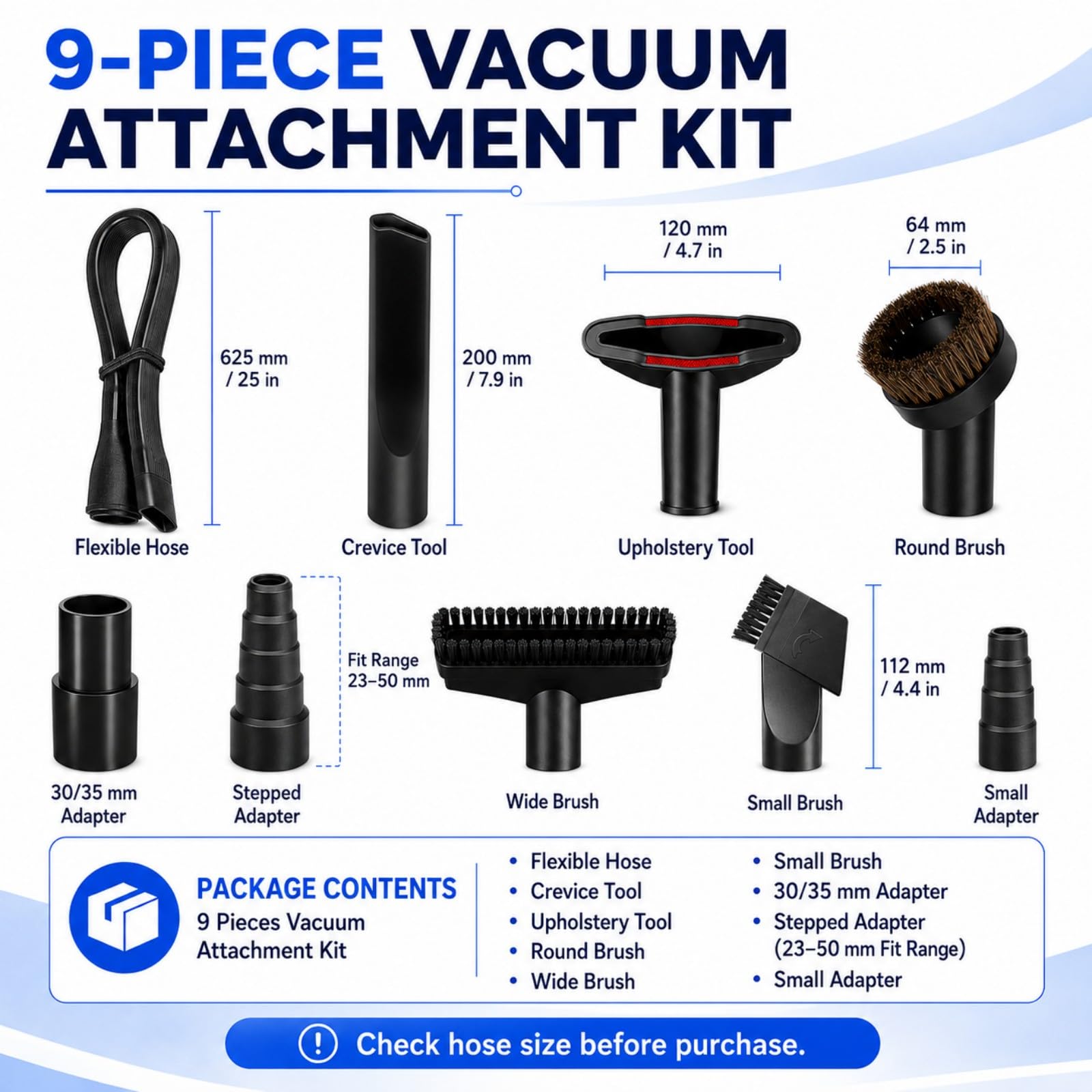 Staubsauger Zubehör Set für Vax C88-W2-P 2014-2023 2024 2025 2026+ | 6/9 Teile Set | Universal Adapter | Fugendüse | Rosshaarbürste | Für Auto Sofa Tierhaare | Für Viele Staubsauger Aufsätze