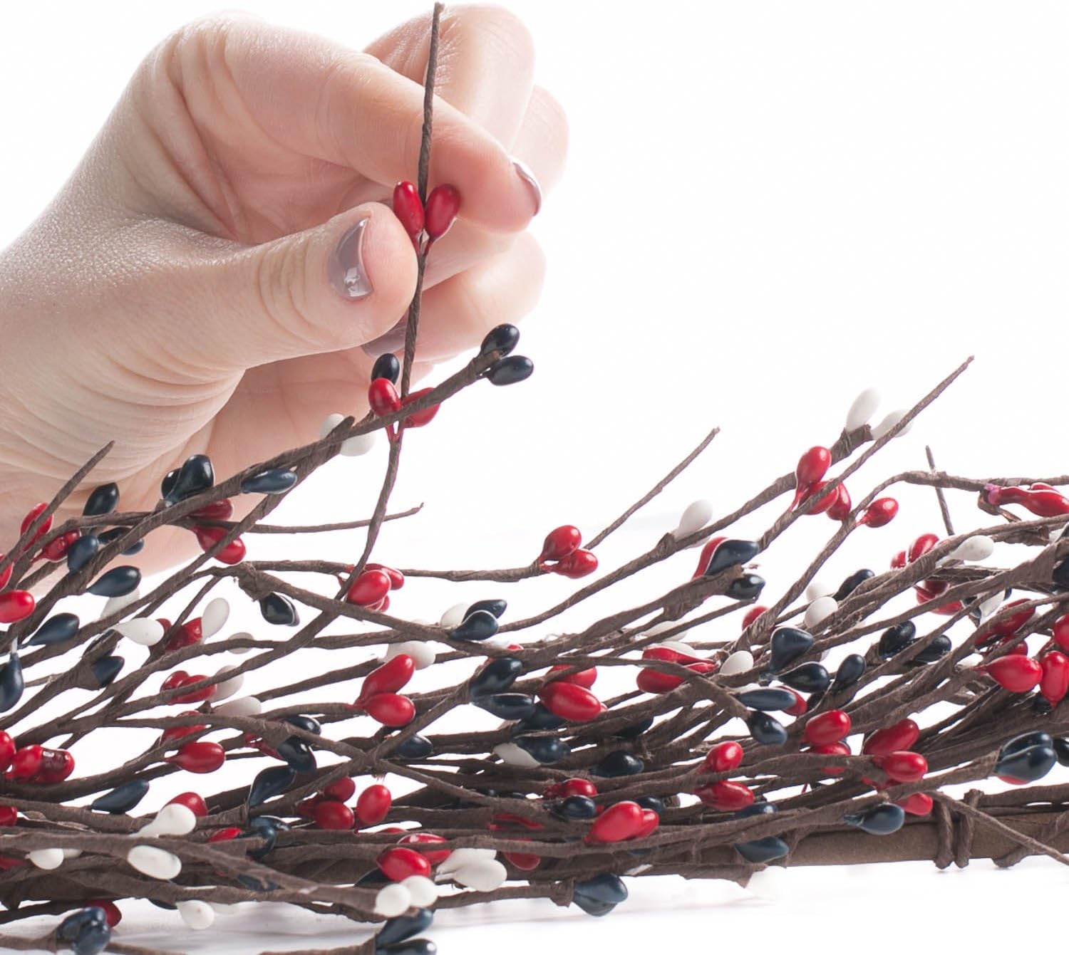 Fourth of July Americana Mixed Red White & Blue Berry & Pip Berry Garland - Patriotic Flag Color Berries for Decorating Table Arrangements, Fireplace Mantel, and More (Size - 54" Long)