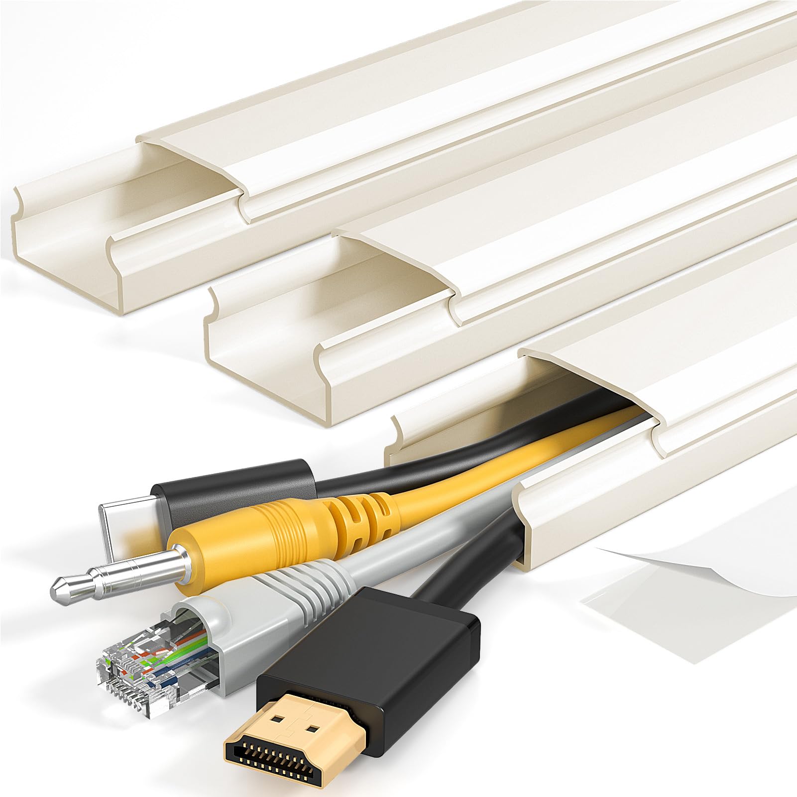 Photo 1 of Yecaye TV Cord Hider, 42In Large Cable Hider Beige, Wire Covers for 4 Cords, Wire Hiders for TV on Wall, Cable Raceway Concealer, W1.18in H0.6in, Beige
