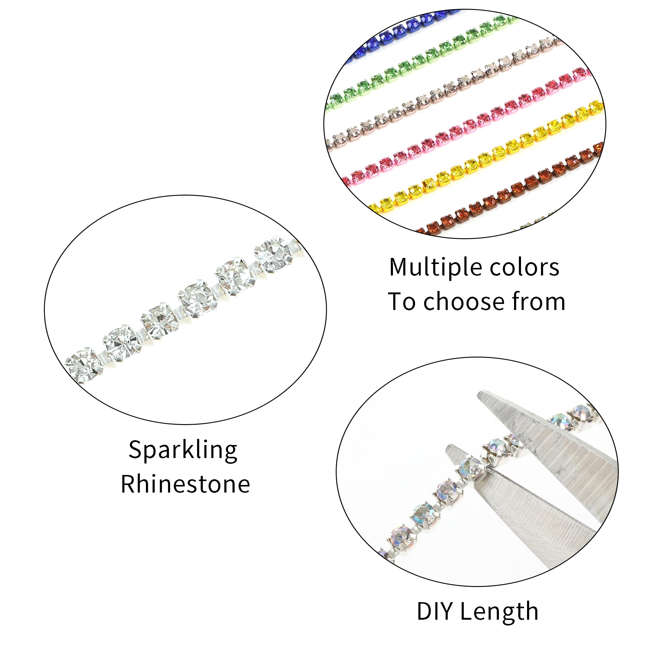 Cadena de cierre de diamantes de imitación blancos de 3 mm para manualidades, decoración de bricolaje, joyas, ropa, zapatos — view 3