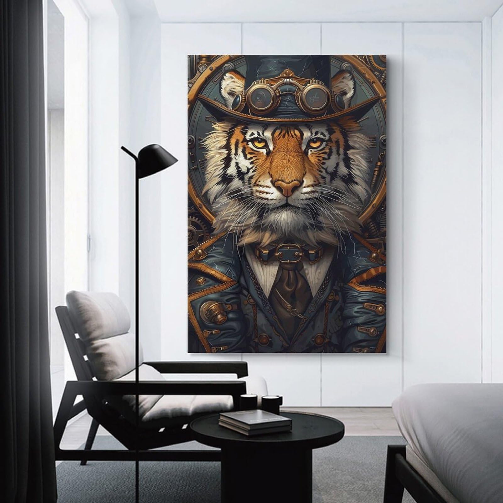 Junmoney Unframe-Style-3 Steampunk Animal Tiger Wall Art Print 24X36inch(60X90cm), For Home, Office, Studio Or Guest Room, A Flexible Wall Accent For Shared Spaces
