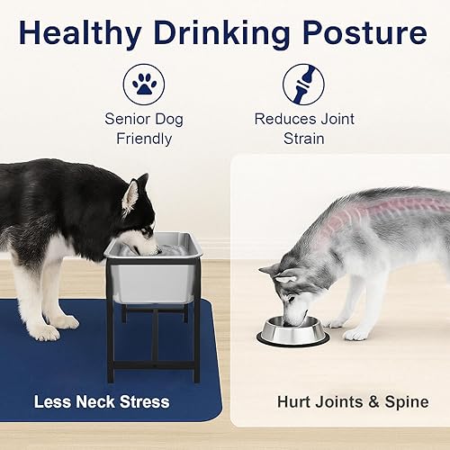 Miniatura 2 de Cuenco elevado de agua para perros de 2.5 galones para razas grandes, cuenco de agua grande de acero inoxidable elevado de 14.2 pulgadas de alto con