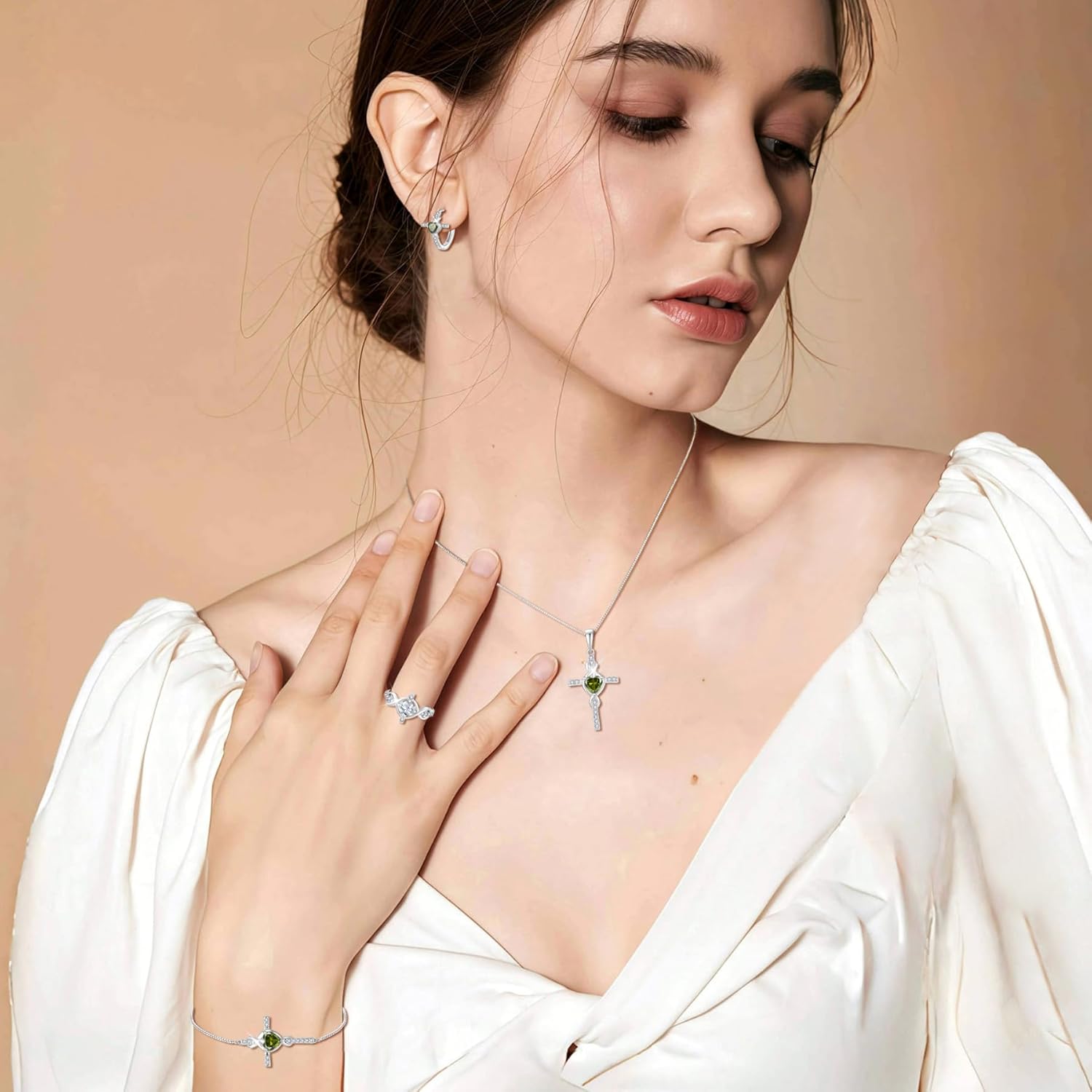 Infinity Cross Bracelet 925 Sterling Silver Crucifix Christian Religious Bracelet Heart Birthstone Jewelry Gifts for Women - Image 3