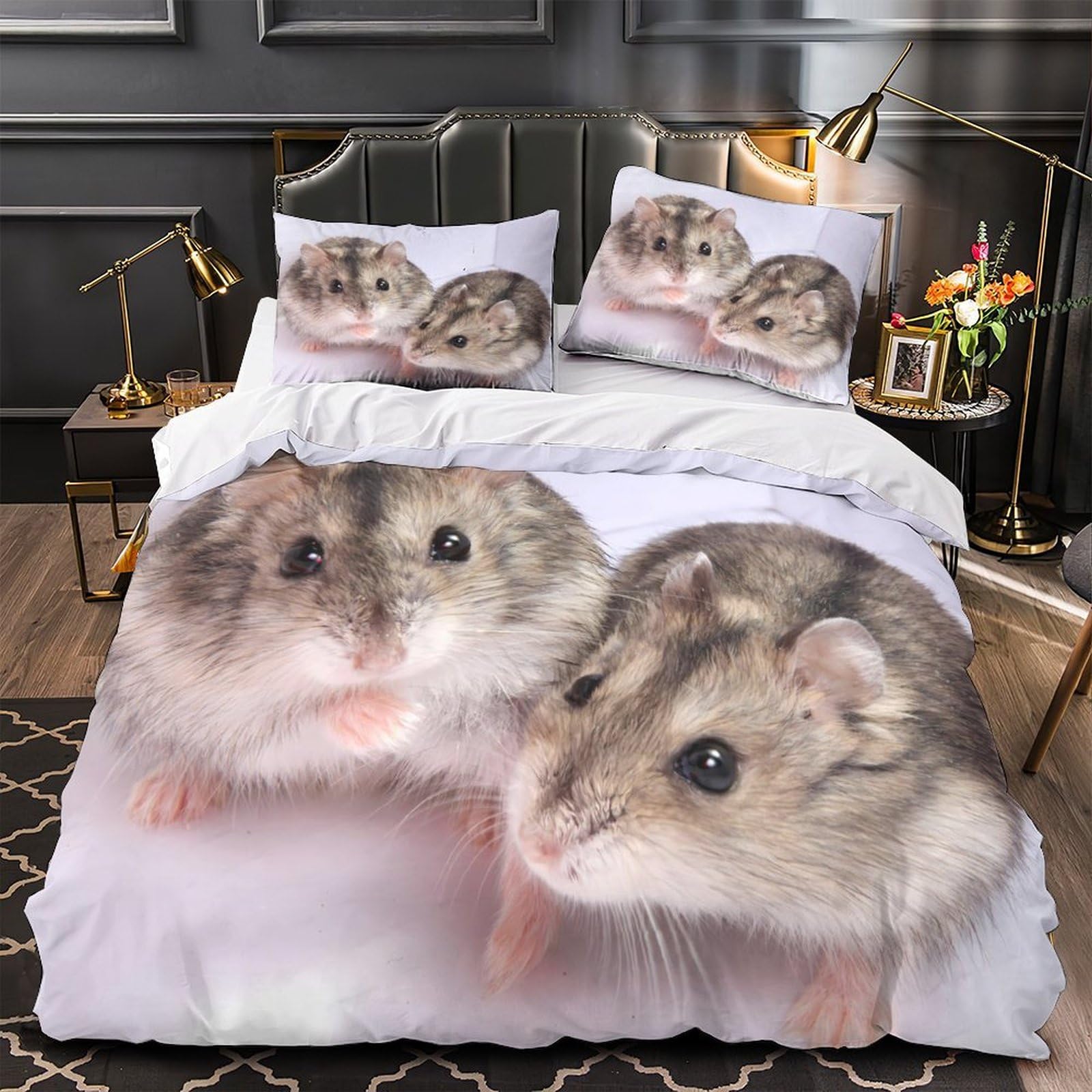Housse de couette hamster 3D effet microfibre hypoallergique parure lit enfant