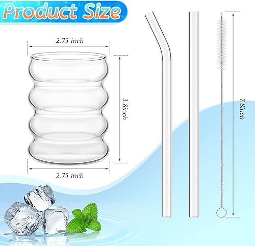 Miniatura 8 de Tessco 4 vasos creativos de vidrio vintage, vasos acanalados de cristalería estética, vajilla de entretenimiento con pajitas, juego de vasos para