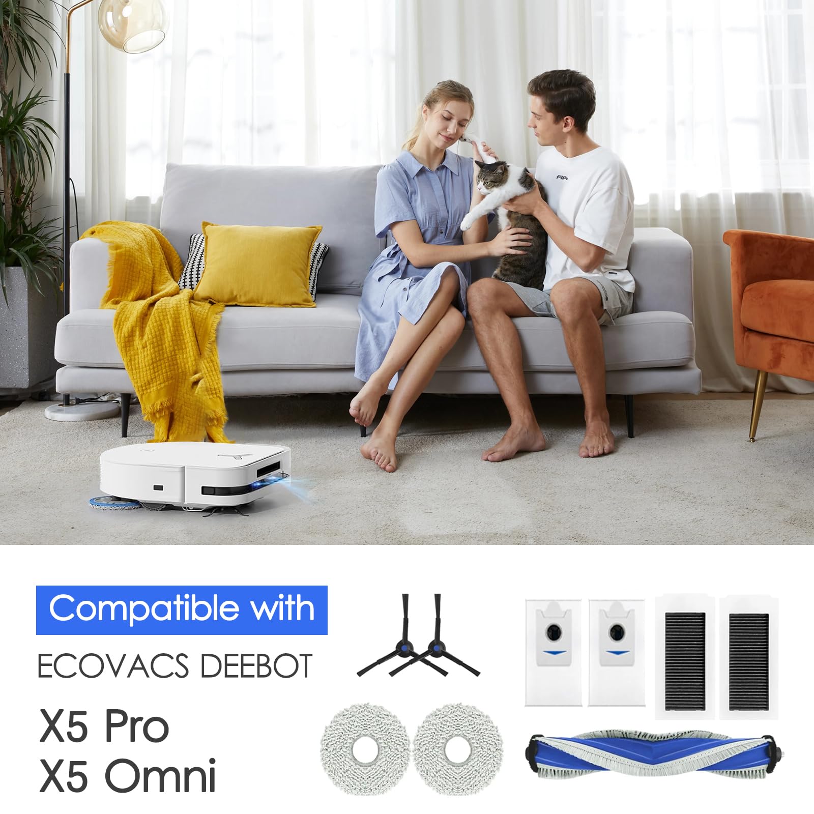 Kit Ricambio ECOVACS DEEBOT X5 Omni/X5 Pro - Spazzola Antigroviglio, Filtri, Panni, Sacchetti - Foto 8