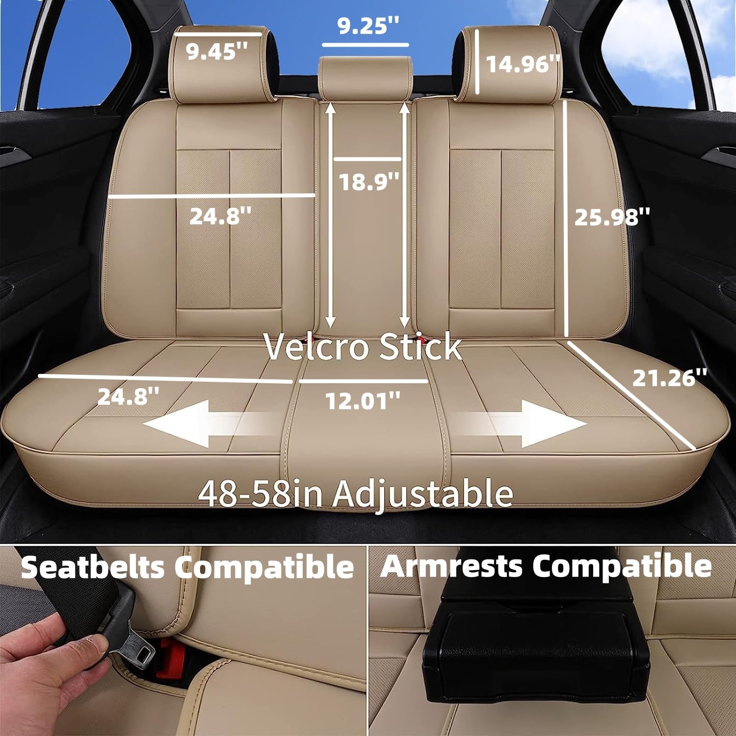 Coverado Fundas para Asientos Delanteros y Traseros 5 plazas, Juego Completo de Protectores de Asiento de Impermeables Cuero, Ajuste universal para la mayoría de las limusinas SUV Pick-up Truck, Beige
