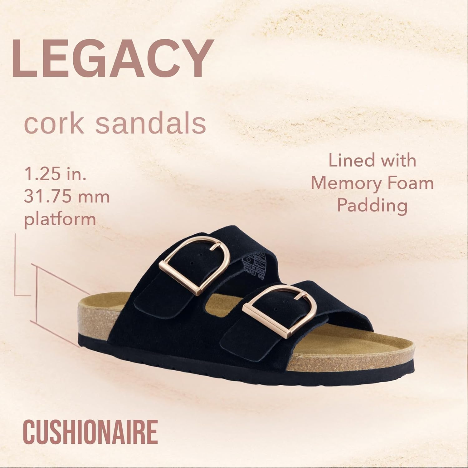 CUSHIONAIRE Legacy Cork Footbed Sandals for Women – Leather Double Strap Slides with Adjustable Buckles + Memory Foam - Image 7
