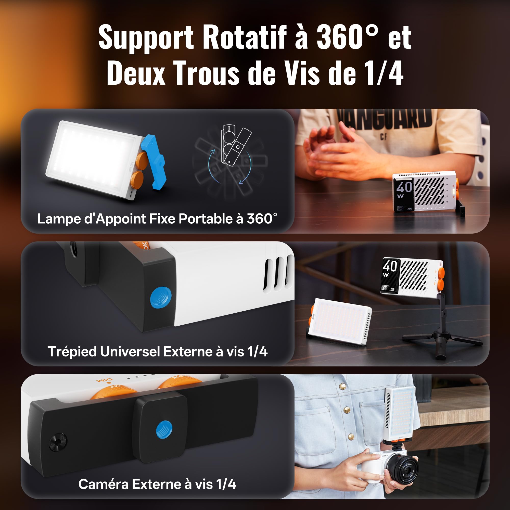 ZHIYUN FIVERAY M40 [Official] Panneau LED 40W, Lumiere Photo de Poche 320g | Lumiere Video avec Batterie, 14000 Lux, 2700-6200k, CRI≥96, TLCI≥97, Streaming Lampe Portable pour Youtube TikTok Livestream