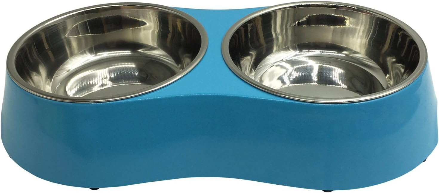 Pet Cuisine Pet Bowl Double Stainless Steel Dish Feeder Drinking and Feeding Dog/Cats Bowls with Non-Slip and Removable,Blue