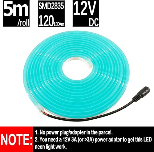 Miniatura 2 de HAUTY Luz LED de neón azul hielo, 16.4 pies16.4 ft 120LEDm 0.236x0.472 in SMD2835 DC12V Luz de neón LED flexible impermeable para decoración
