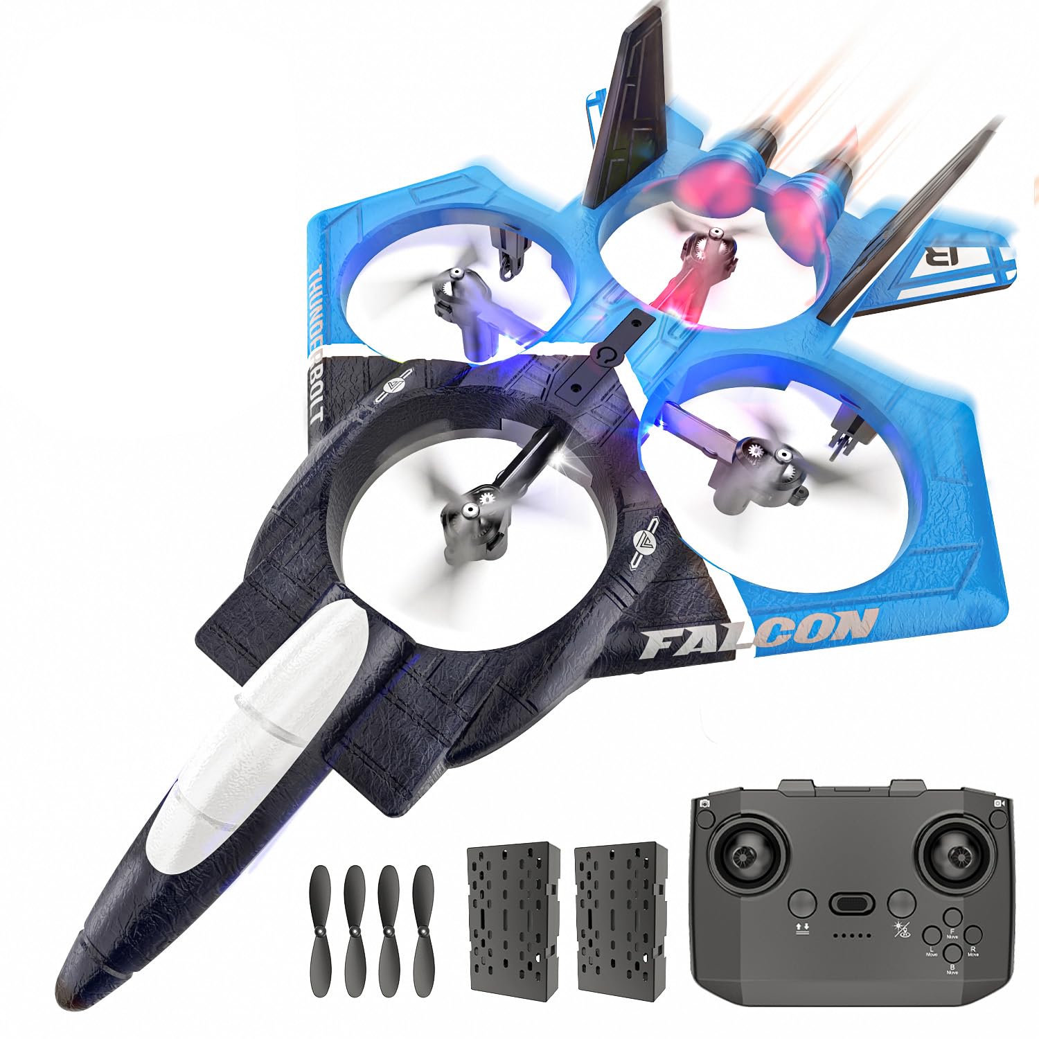 BEZGAR RC Airplane, 2.4GHZ 6-axis Gyro Remote Control Airplane, Gesture Control RC Helicopter, 360° Flip Fighter Jet Toy, Toys for Ages 8-13 with Colorful LED Navigation Lights Blue