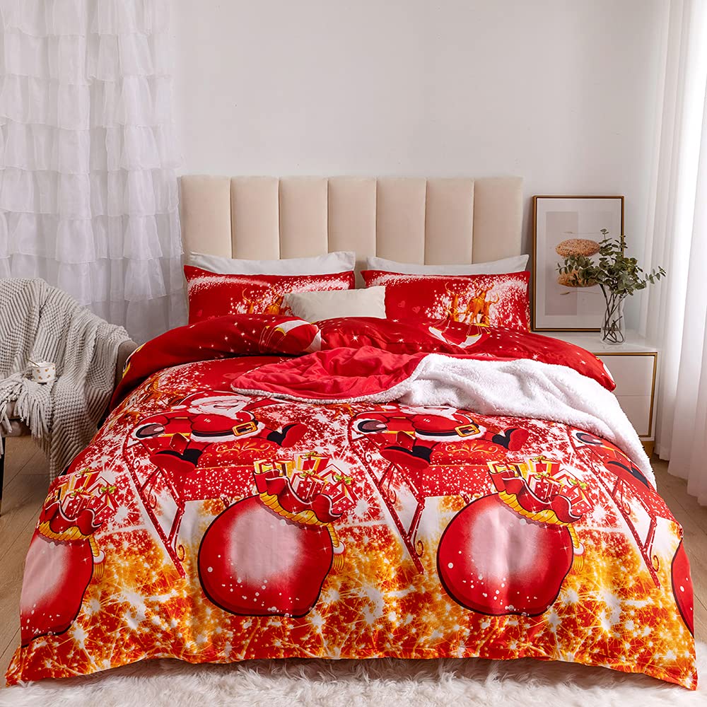 Christmas Royal Santa Claus Merry Xmas Kitty Duvet Quilt Cover & Pillowcase Bedding Set Multi-Colour Snowman Presents Set Ultra Soft Easy Care, Modern Design (Single, Royal Santa)