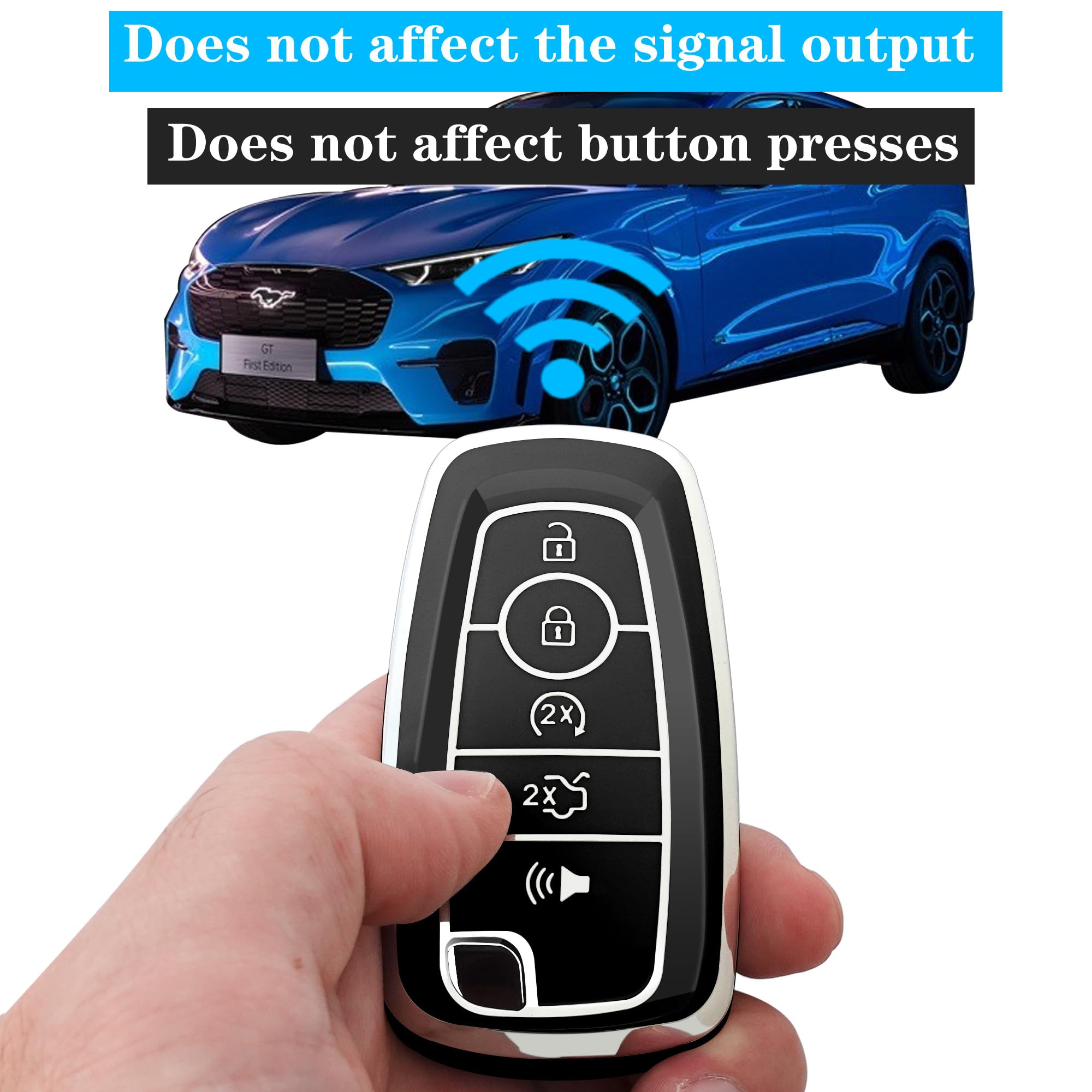 Autophone Ford Key Fob Cover - Soft TPU Protective Case With Leather Keychain For Mustang, F150, Explorer & More