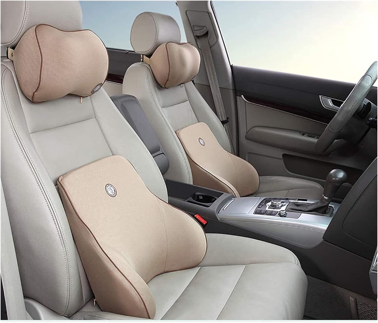 Car Lumbar Support Back Cushion & Headrest Neck Pillow, Seat Cushion Memory Foam Erognomic Design for Car Travel Back Pain Relief (Color : Black, Size : 1 Set)