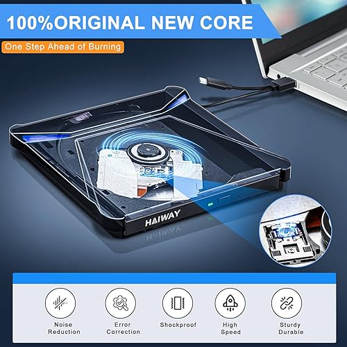 Miniatura 7 de Unidad de DVD externa, USB 3.0 Tipo-C portátil CD DVD Drive Burner Player Reader Writer con 2 puertos USB 3.0 y ranuras para tarjetas TFSD, unidad