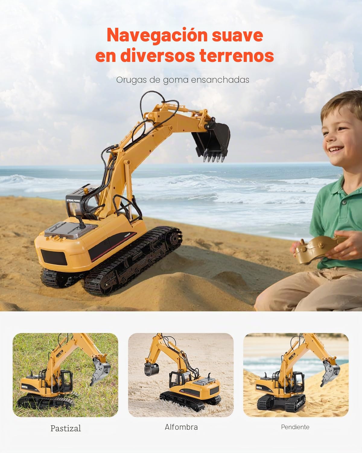 VEVOR 3 en 1 Escala 1:14 Excavadora con Control Remoto, Excavadora RC 15 Canales con Pala de Metal, Luces y Sonidos, Vehículos de Construcción Completamente Funcionales con 2 Baterías para Niños