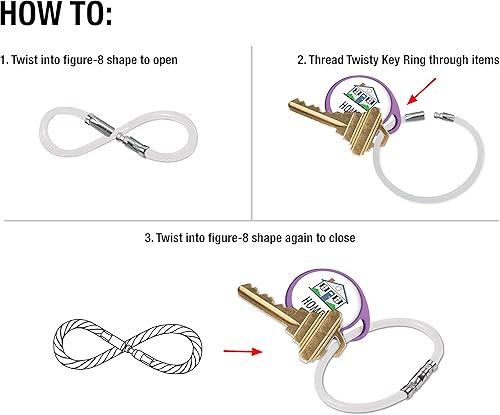 Miniatura 6 de Lucky Line Llavero de bloqueo giratorio de 5 pulgadas, bucle de alambre de acero recubierto de nailon flexible, resistente a la corrosión y