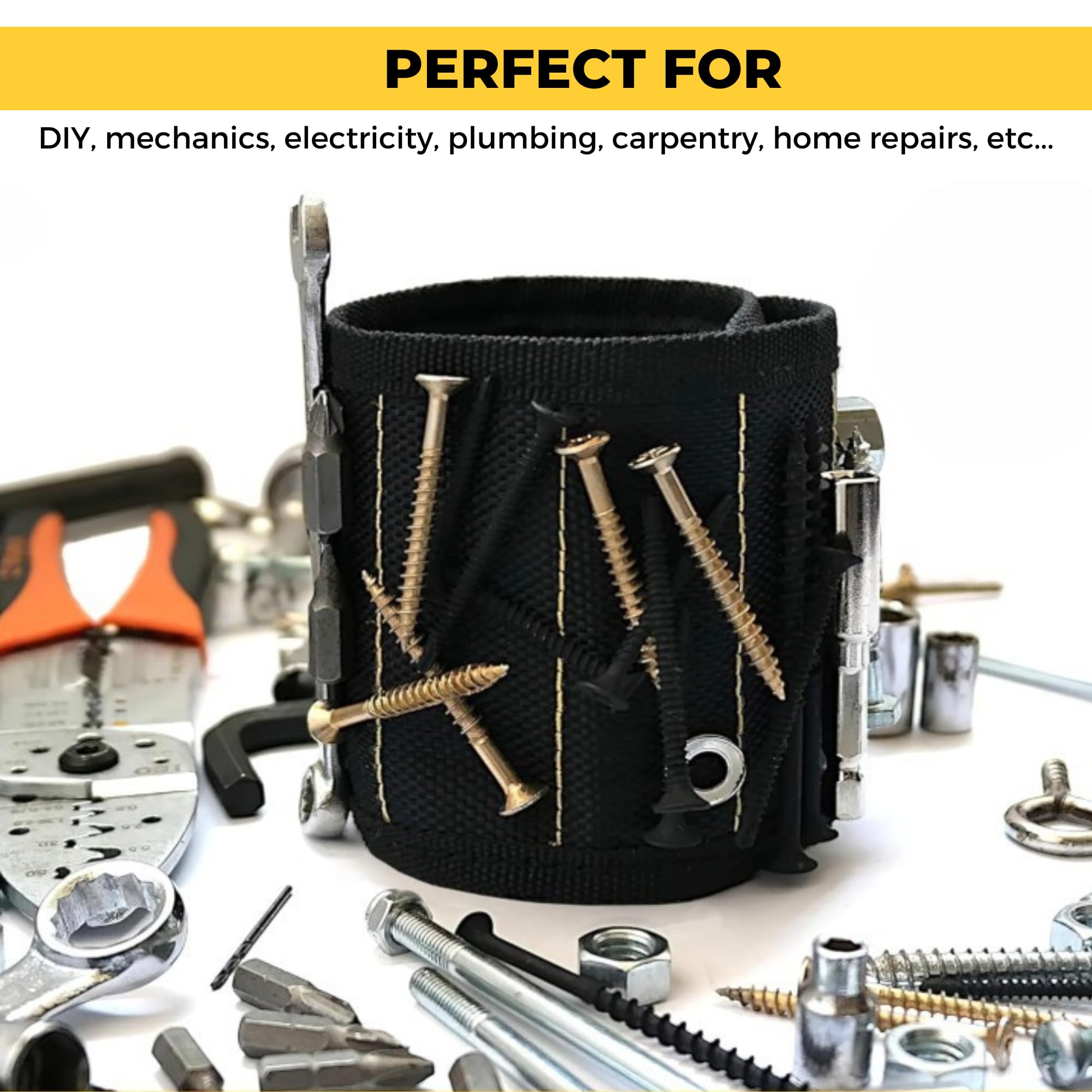 Attrezzi da Polso Magnetici, Bracciale Magnetico per Viti, Cinturino da Polso Magnetico per Chiodi, Punte da Trapano. Portautensili Magneti per Casa, Fai da te, Falegnameria, Riparazione, Meccanica