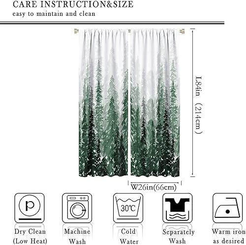 Miniatura 10 de Cortinas de bosque verde y dorado, con silueta de bosque brumoso de árbol natural, cortinas de tratamiento de ventanas, cortinas con bolsillo para