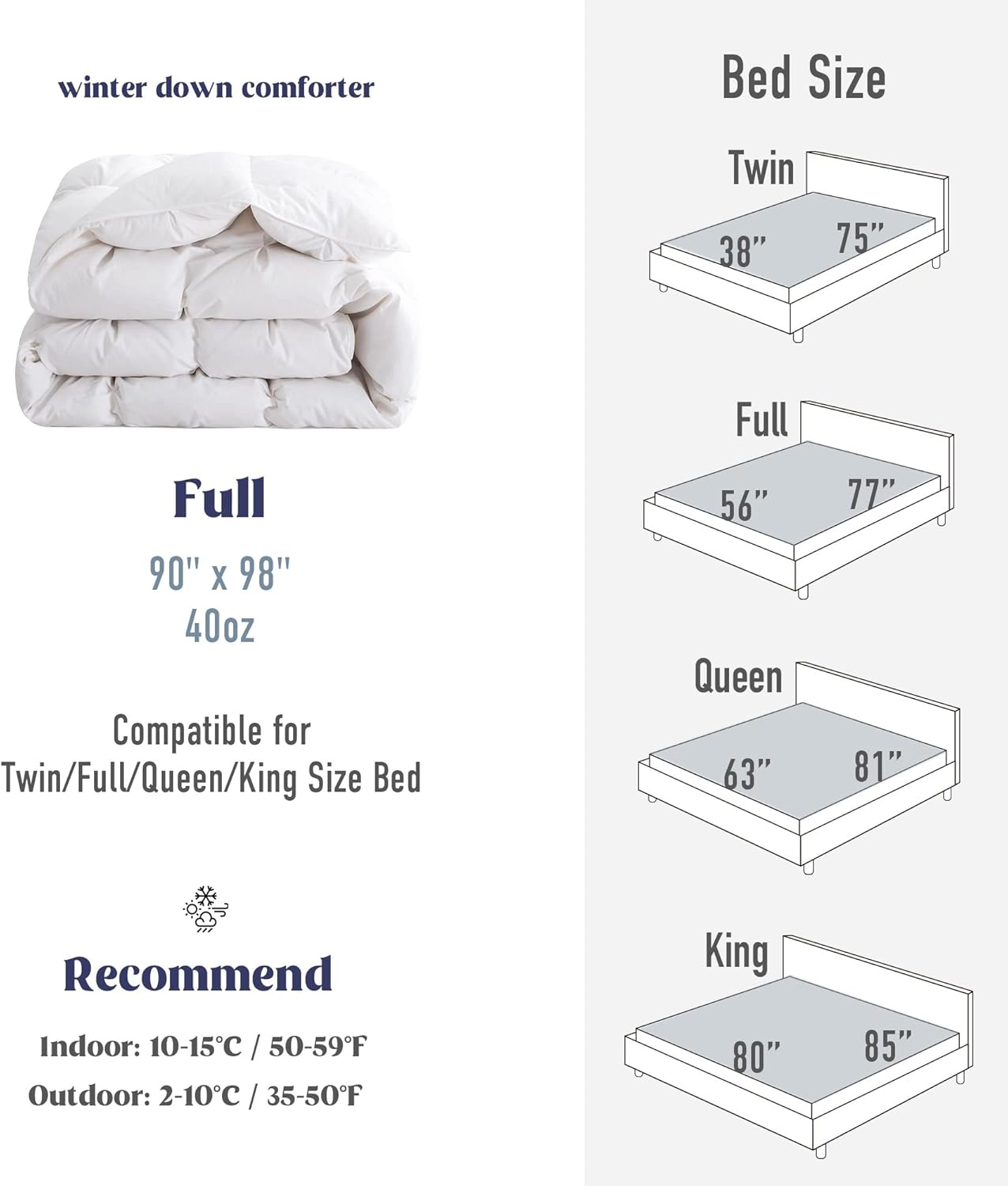 puredown® Goose Down Comforter Full/Queen Size 800 Fill Power, 100% Cotton Winter Oversized Duvet Insert 700 Thread Count, Heavyweight Cloud Fluffy Pinch Pleat Extra Warmth
