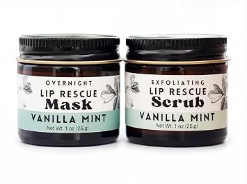 Lip Care Duo - Vanilla Mint - Lip Sugar Scrub and Overnight Mask Gift Set - natural handmade body care great stocking stuffer for women and girls teens and tweens small Gift