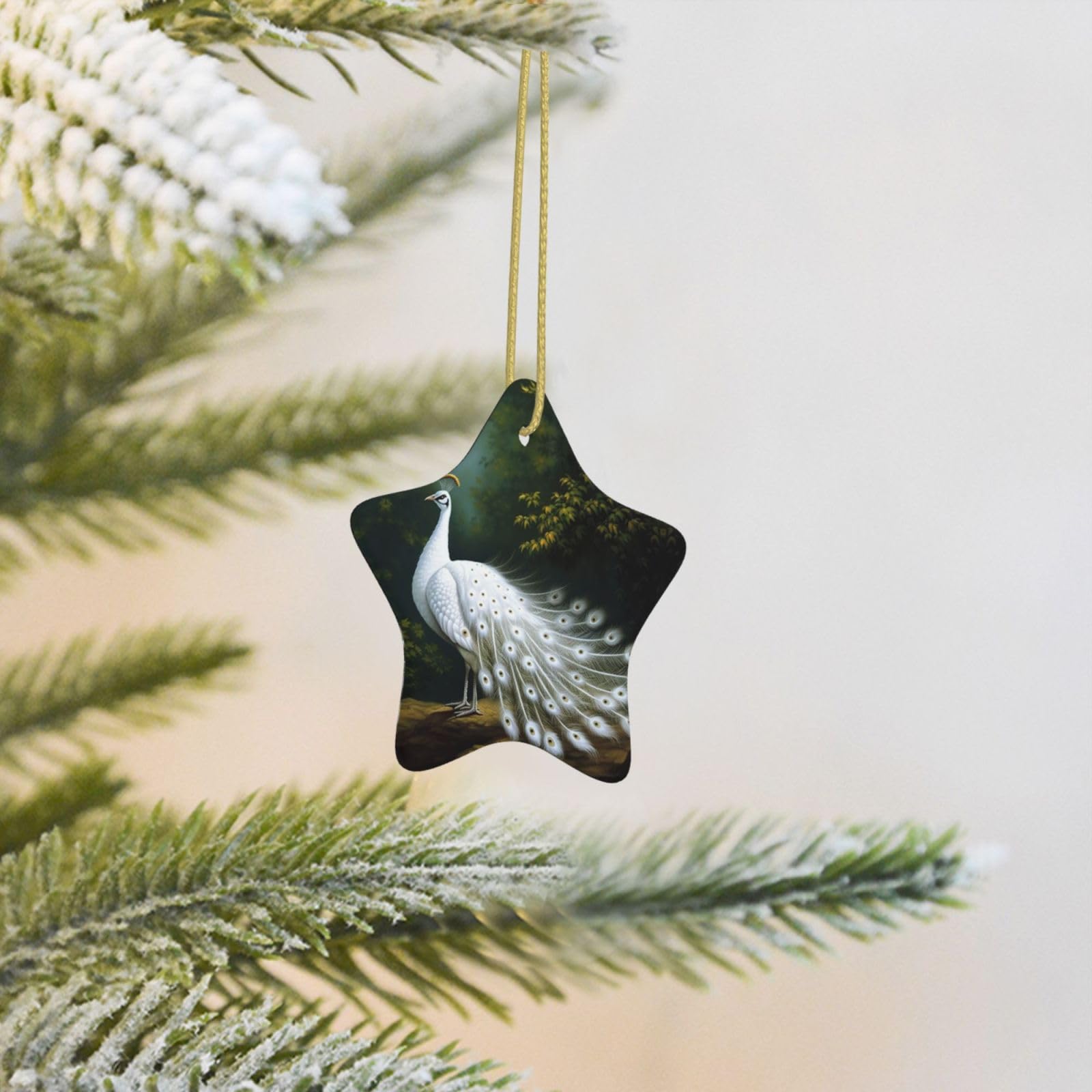 Christmas Tree Decoration Hanging Star Ornament White Peacock Ceramic Ornaments Christmas Tree Decorations Star Pendants for Xmas Tree Winter New Year Wedding Party Supplies