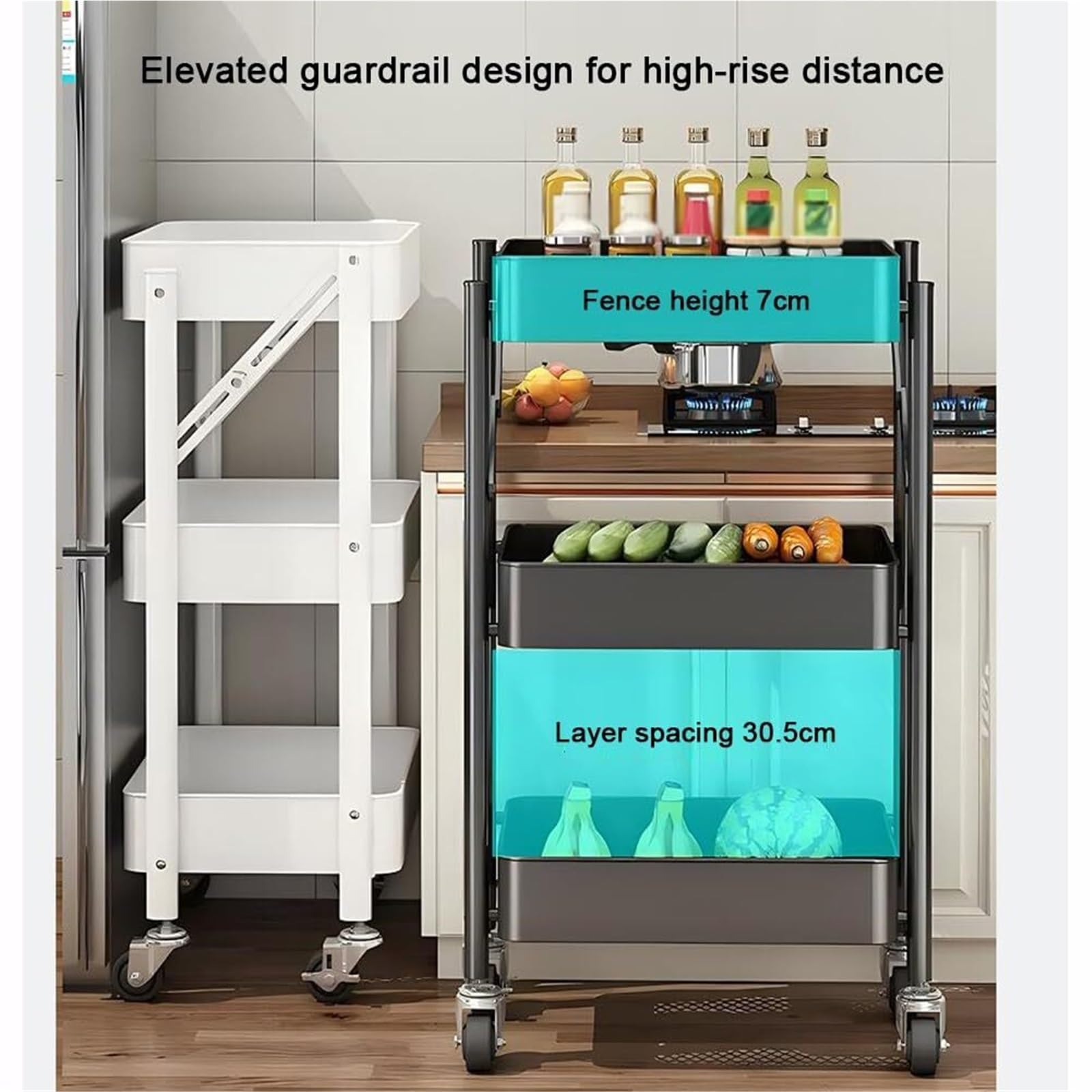 Carrito plegable de metal, estante de almacenamiento multifuncional de 3 niveles para cocina, oficina, baño, sala de manualidades, organizador de frutas y verduras, fácil movilidad