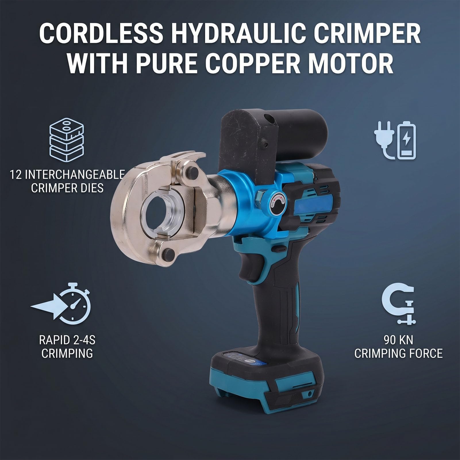 Pince à Sertir Hydraulique électrique pour Câbles, 90KN avec 12