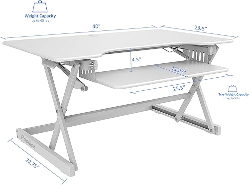 Miniatura 4 de Rocelco Convertidor de escritorio de pie ajustable de altura grande de 40 pulgadas con paquete de montaje de monitor doble, elevador rápido de