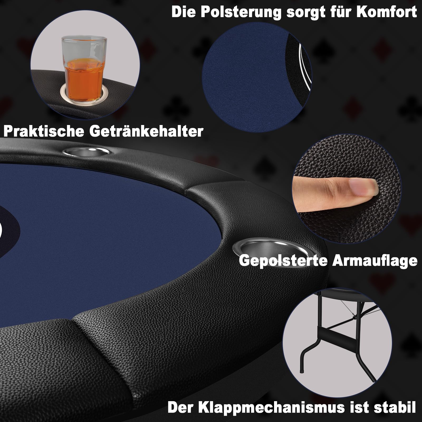 HLC Faltbarer Pokertisch 180 cm für 8 Personen mit Getränkehaltern