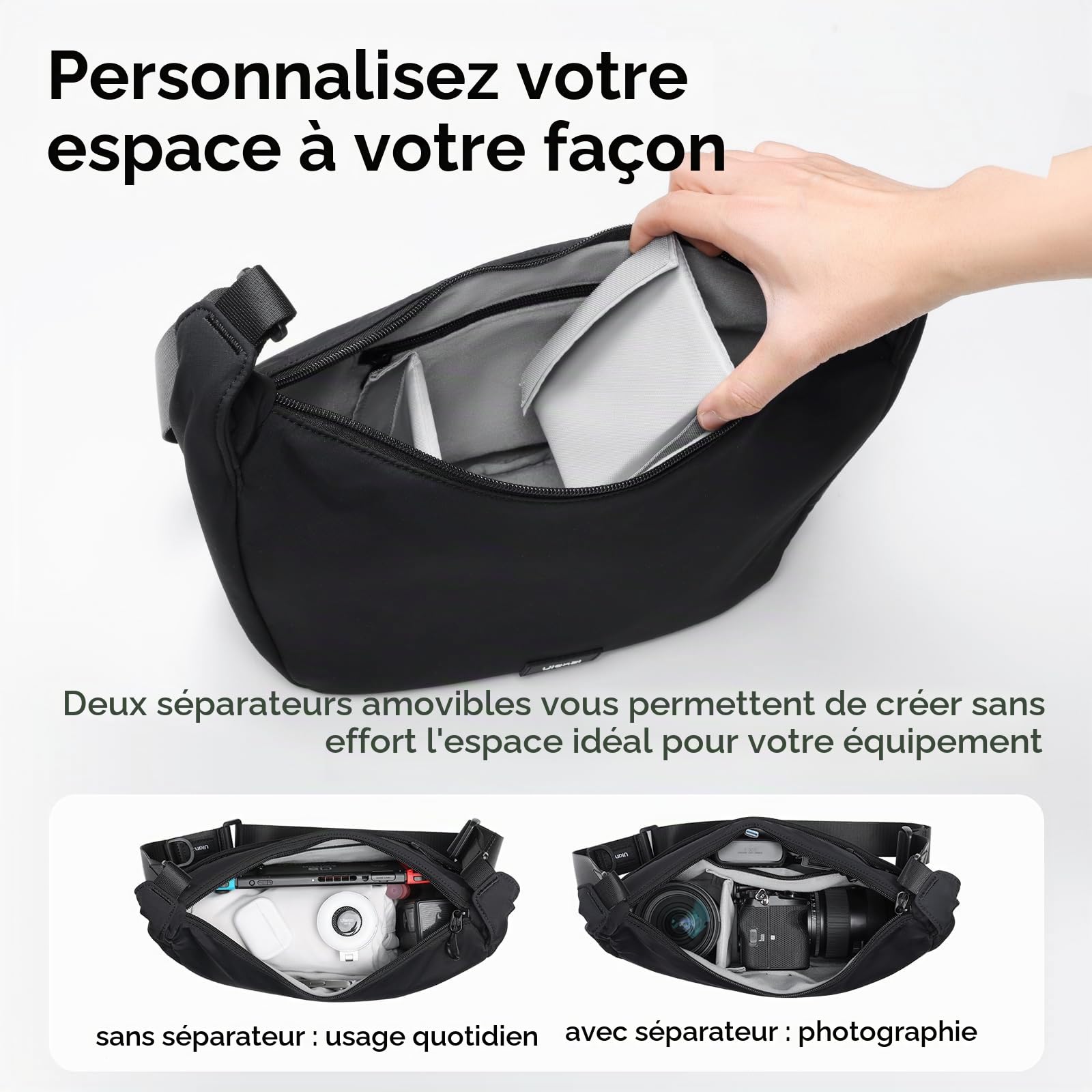 ULANZI Sac à bandoulière pour Appareil Photo, élégant avec séparateurs, étui léger pour Appareil Photo DSLR, Accessoires pour Appareil Photo, Voyages, Photographie en Plein air