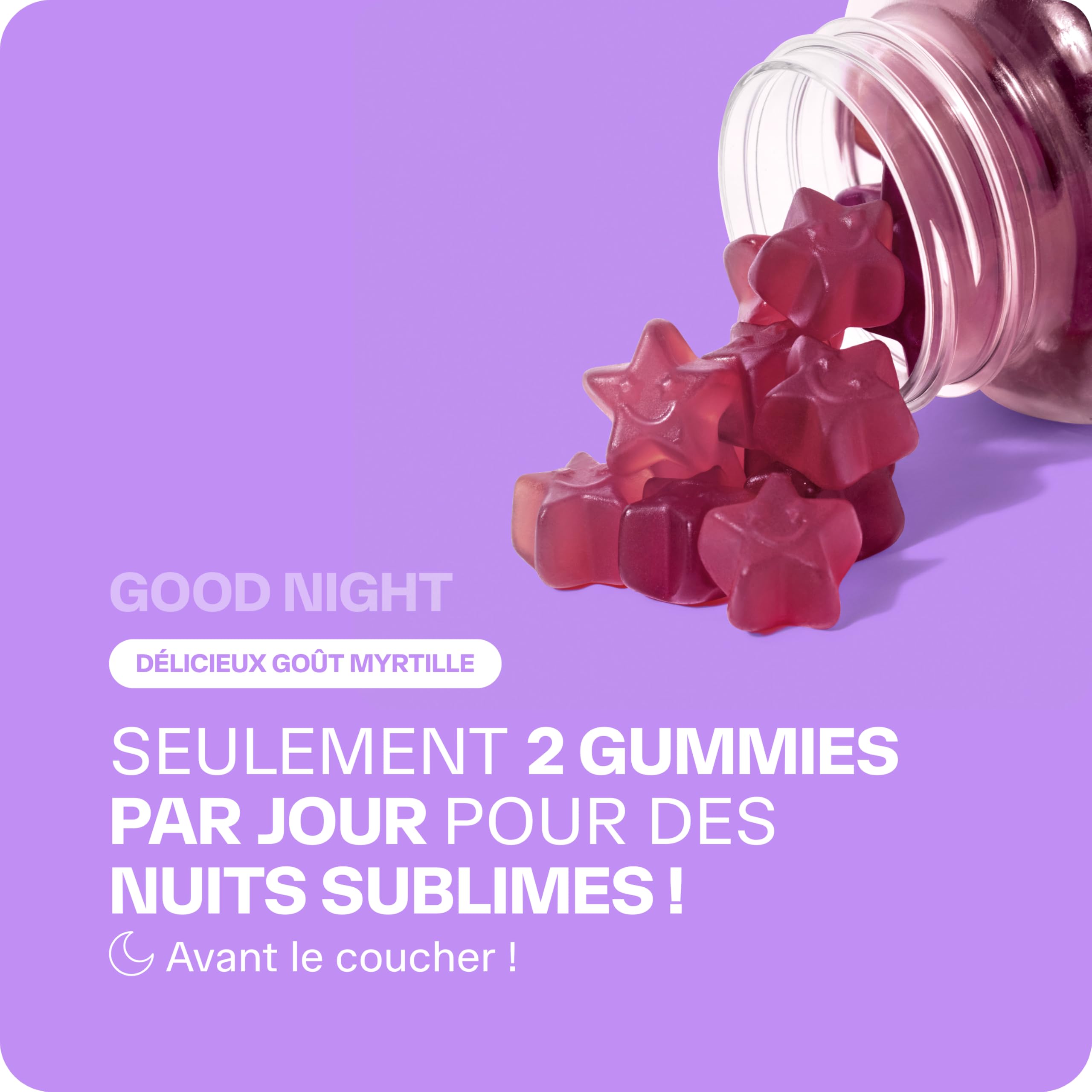 Lashilé Beauty - Gummies Sommeil Adulte - Favorise l'Endormissement et la Qualité du Sommeil - Good Night - Complement alimentaire - Mélatonine 1,9mg, Valériane - Cure 1 Mois 60 Gummies