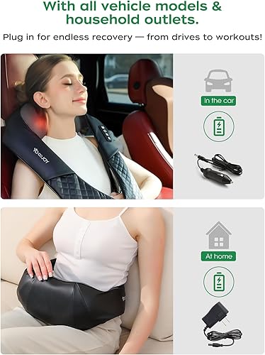 Miniatura 7 de Masajeador Shiatsu inalámbrico de cuello y espalda con calor para aliviar el dolor de tejido profundo, almohada eléctrica recargable 4D de masaje