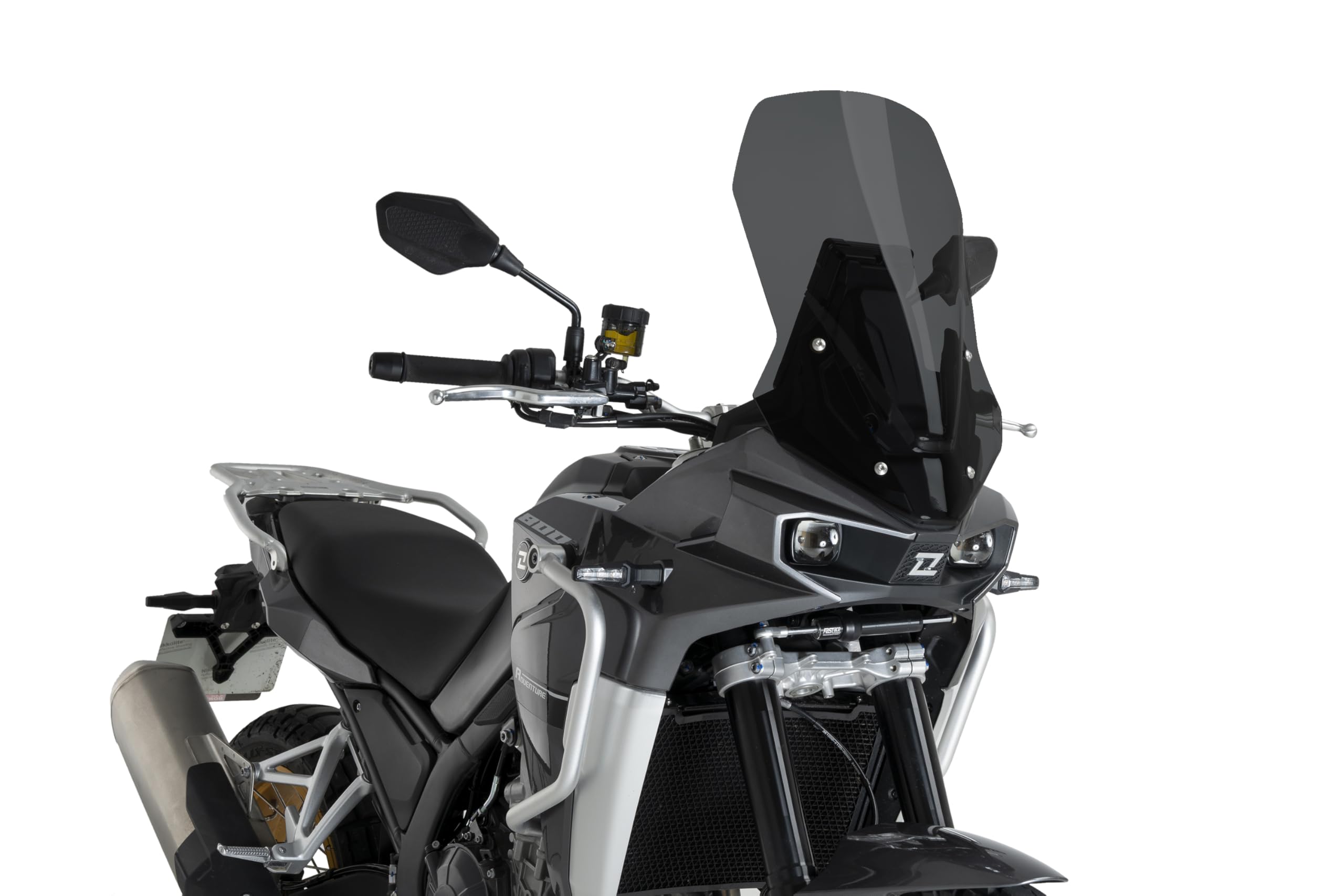 Puig 22287F Touring windscreen made of 4 mm acrylic with UV protection, aerodynamic design, easy installation and compatibility with current trail adventure models, Dark Smoke