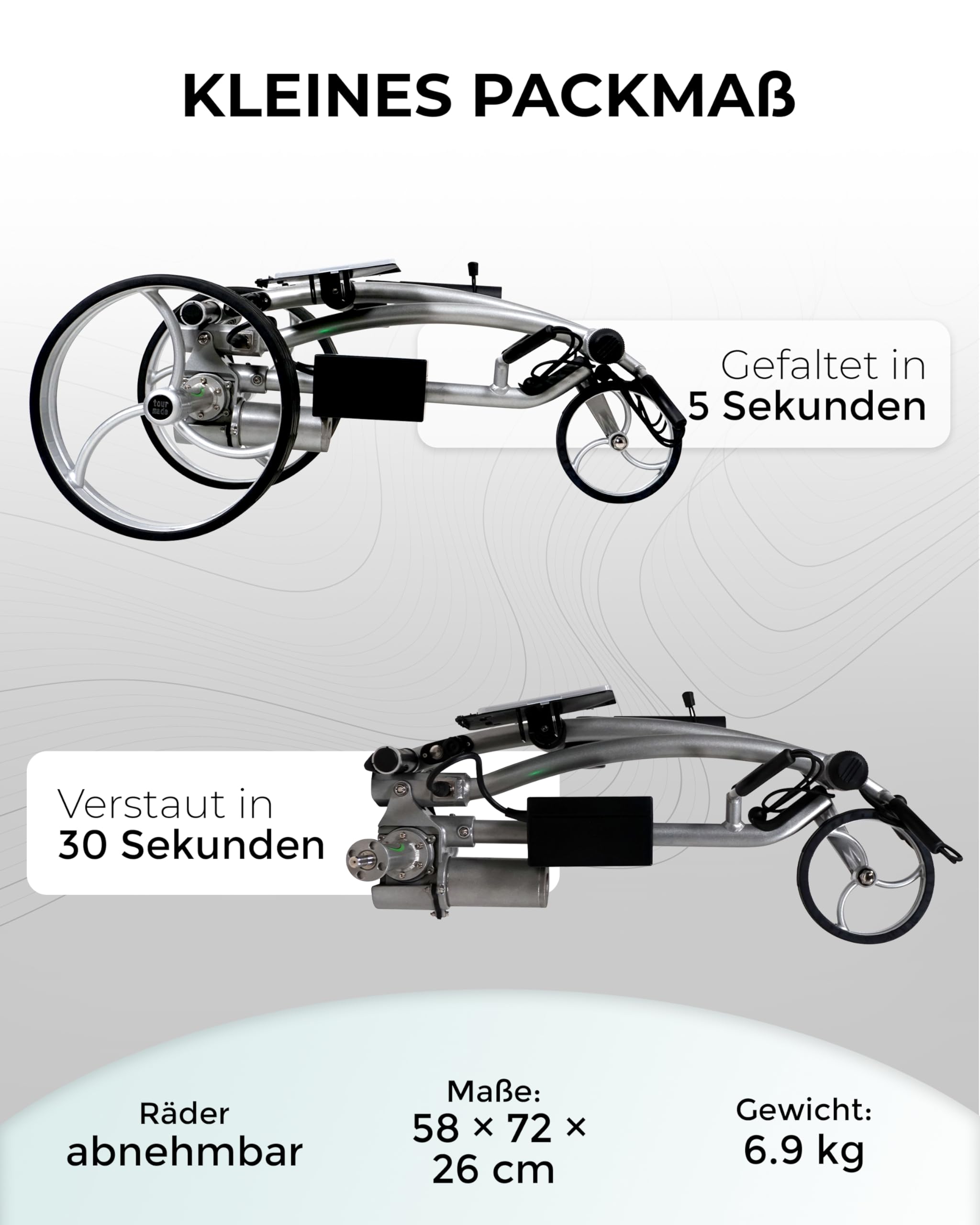 tour made RT-610S Golftrolley Elektrisch I Bergabfahrbremse I viel Zubehör | Lithiumakku 27-36 Loch I Premium Golf Trolley Elektro I robust & schnell verstaut I Deutsche Markenqualität