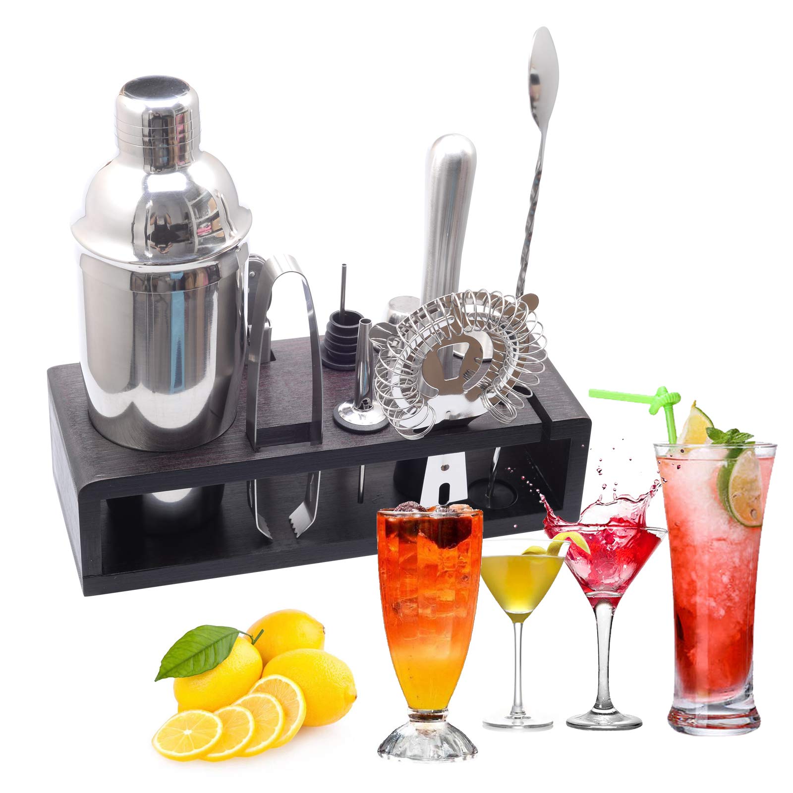 Buy Bartender Kit with Black Stand,10 Piece Cocktail Shaker Bar Set for