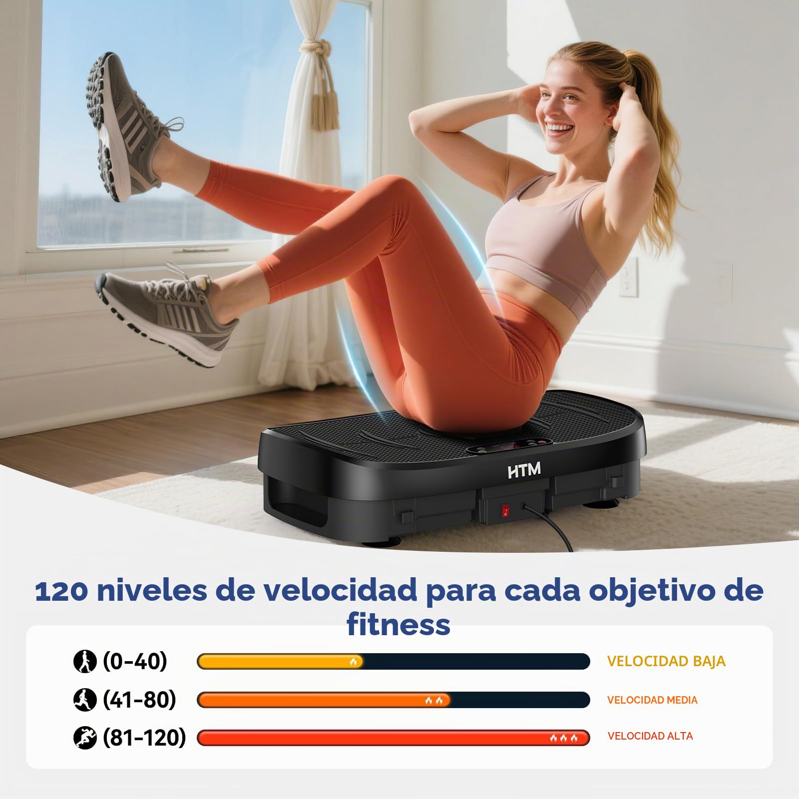 HTM Plataforma Vibratoria Curva para Fitness, Tabla Vibratoria De Cuerpo Completo con Motor De 150W Y Bandas De Resistencia, Capacidad De Carga De 330 Libras, 120 Niveles De Velocidad